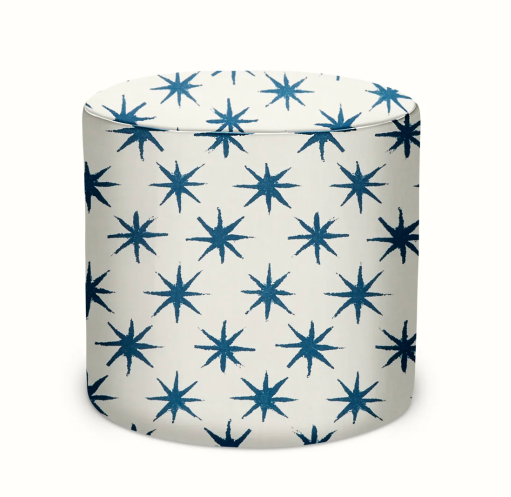 Indoor/Outdoor Pouf in Peter Dunham Textiles Starstruck Indigo