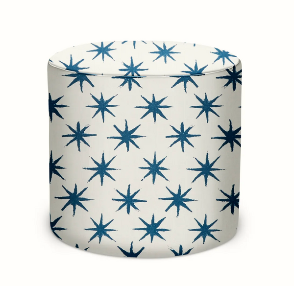 Indoor/Outdoor Pouf in Peter Dunham Textiles Starstruck Indigo