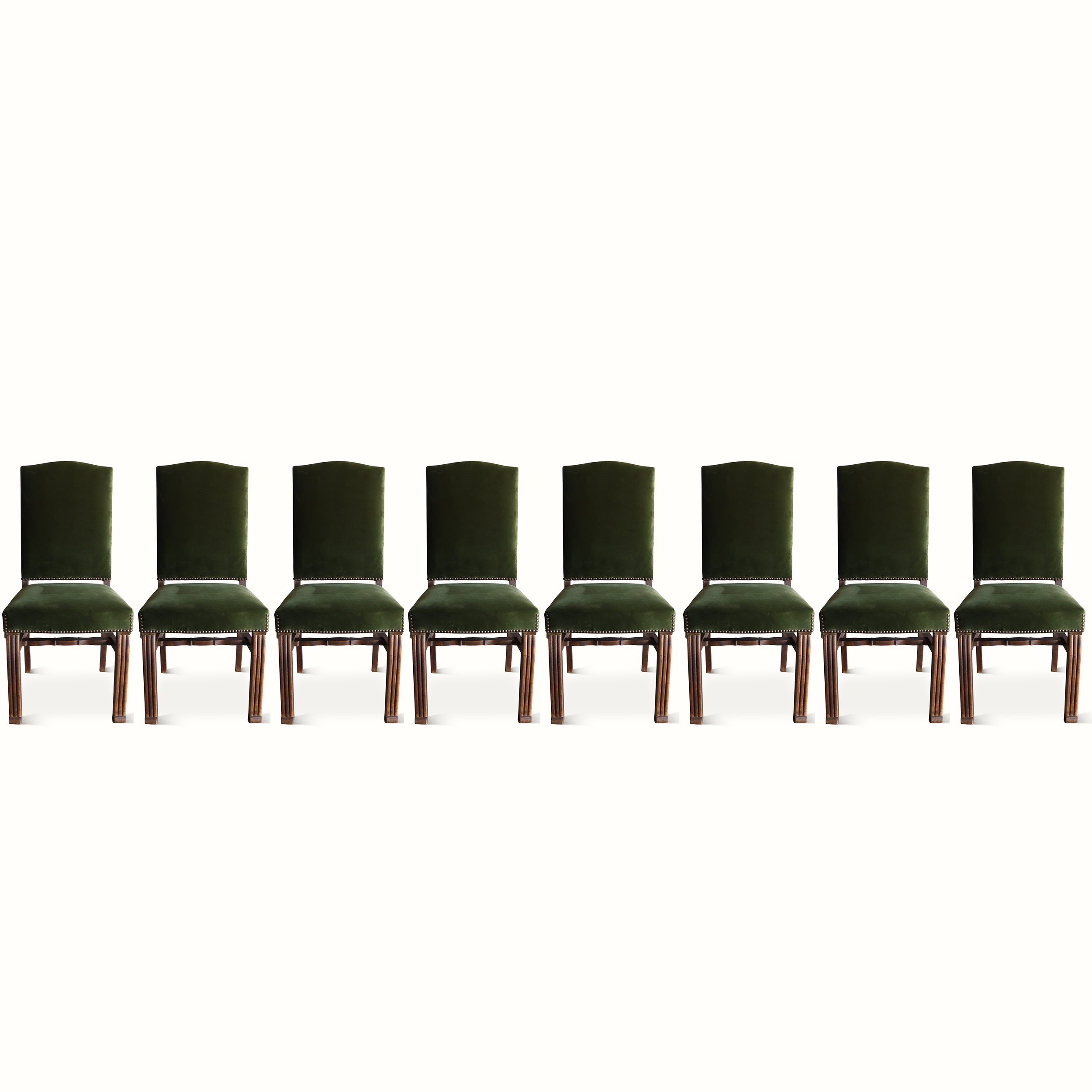 Set of Eight Oak & Velvet Dining Chairs