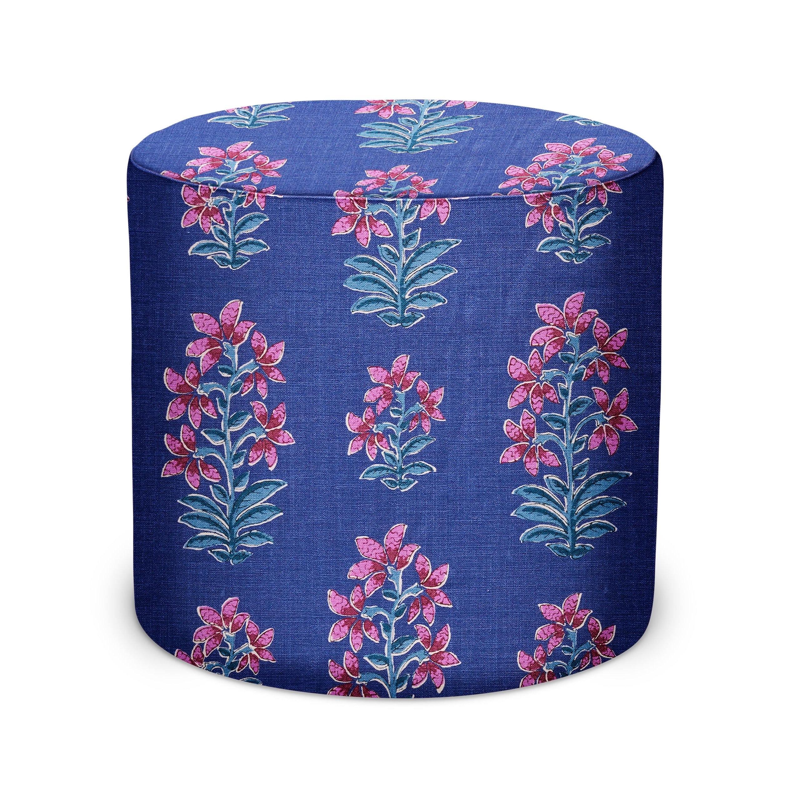 Indoor Pouf in Peter Dunham Textiles Shani in Berry/Midnight