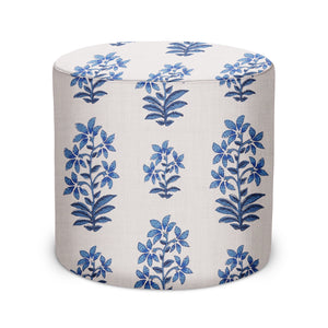 Indoor Pouf in Peter Dunham Textiles Shani in Indigo/White