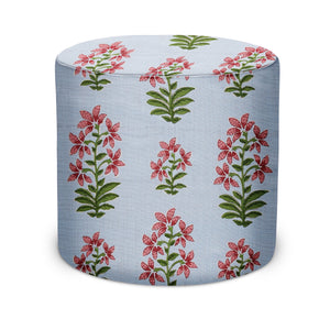 Indoor Pouf in Peter Dunham Textiles Shani in Pink/Sky