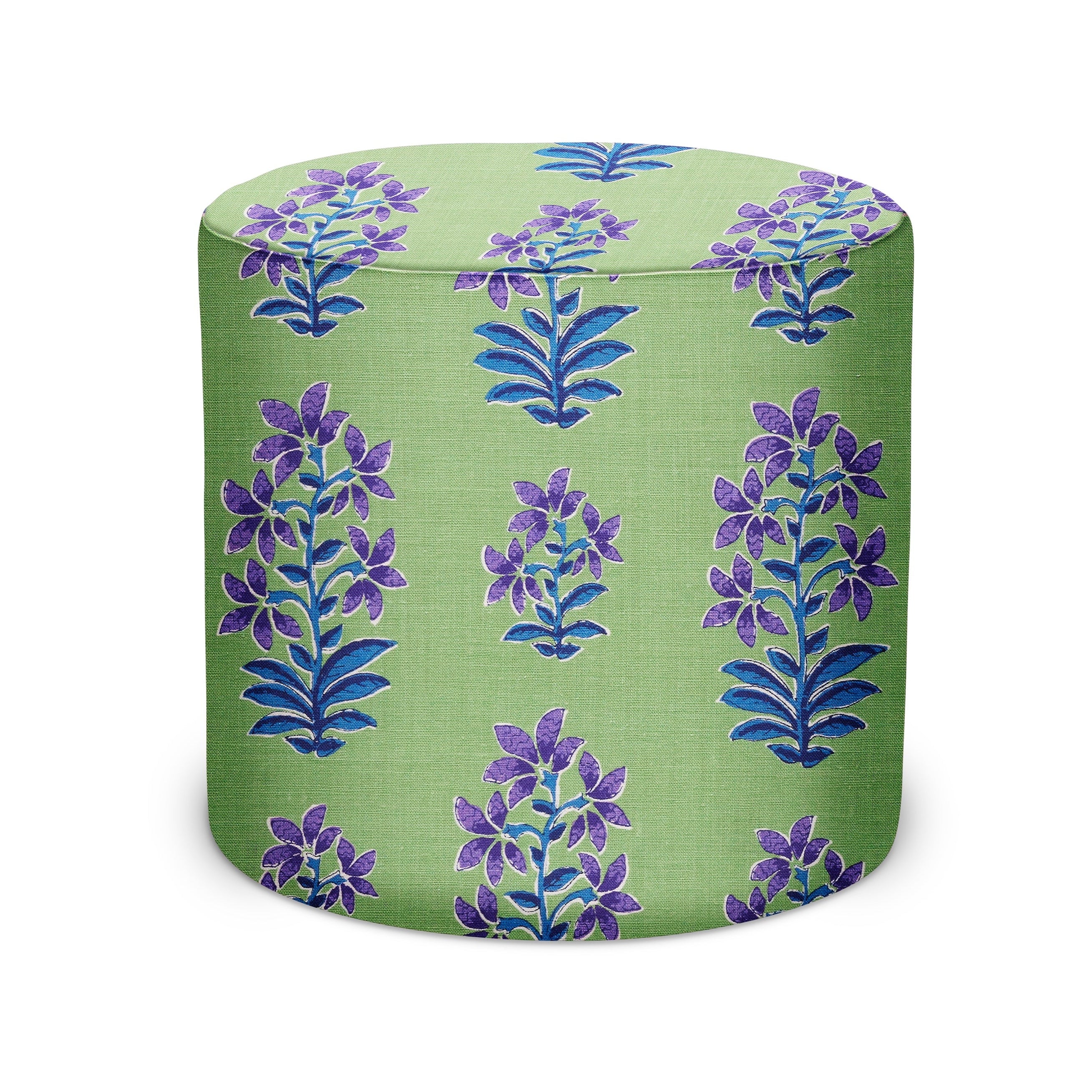Indoor Pouf in Peter Dunham Textiles Shani in Purple/Green