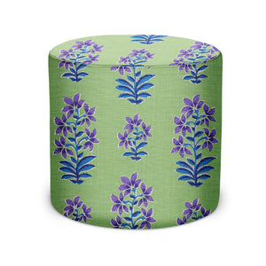 Indoor Pouf in Peter Dunham Textiles Shani in Purple/Green