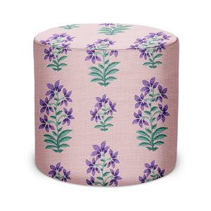 Indoor Pouf in Peter Dunham Textiles Shani in Purple/Pink