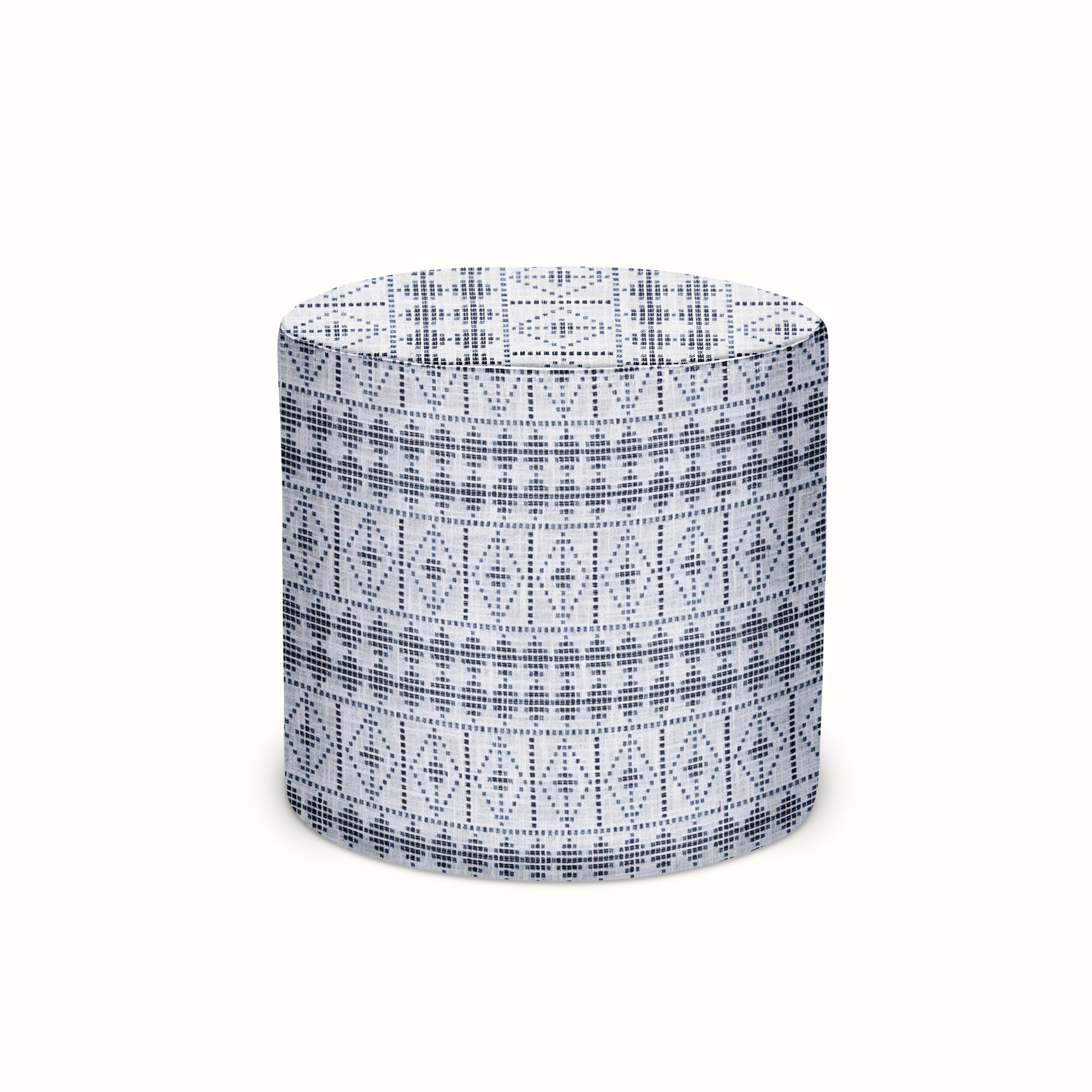 Indoor/Outdoor Pouf in Peter Dunham Textiles Souk Indigo/Midnight on White