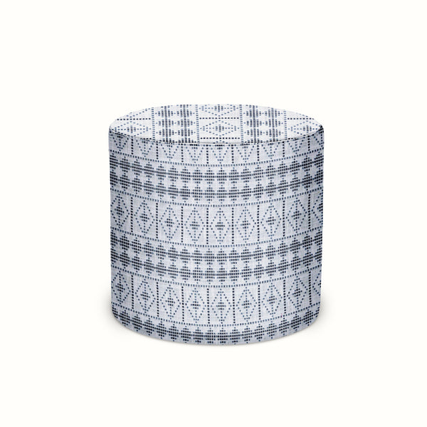 Indoor/Outdoor Pouf in Peter Dunham Textiles Souk Indigo/Midnight on White