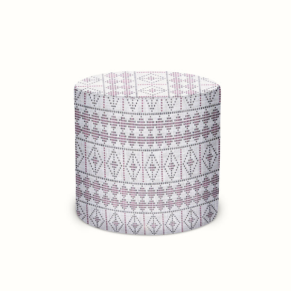 Indoor/Outdoor Pouf in Peter Dunham Textiles Souk Pink/Gray on White