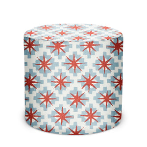 Indoor Pouf in Peter Dunham Textiles Starburst in South (Blue/Red)
