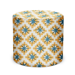Indoor Pouf in Peter Dunham Textiles Starburst in East (Yellow/Blue)