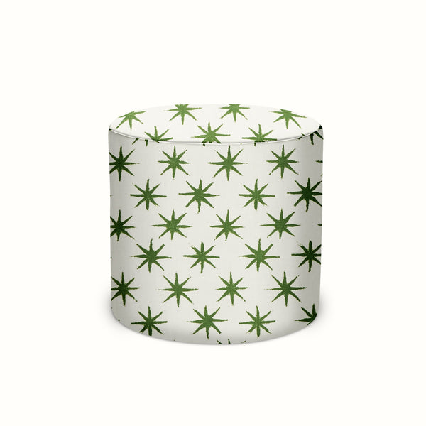 Indoor/Outdoor Pouf in Peter Dunham Textiles Starstruck Green