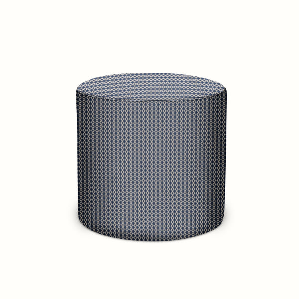 Indoor/Outdoor Pouf in Peter Dunham Textiles Susa White on Indigo