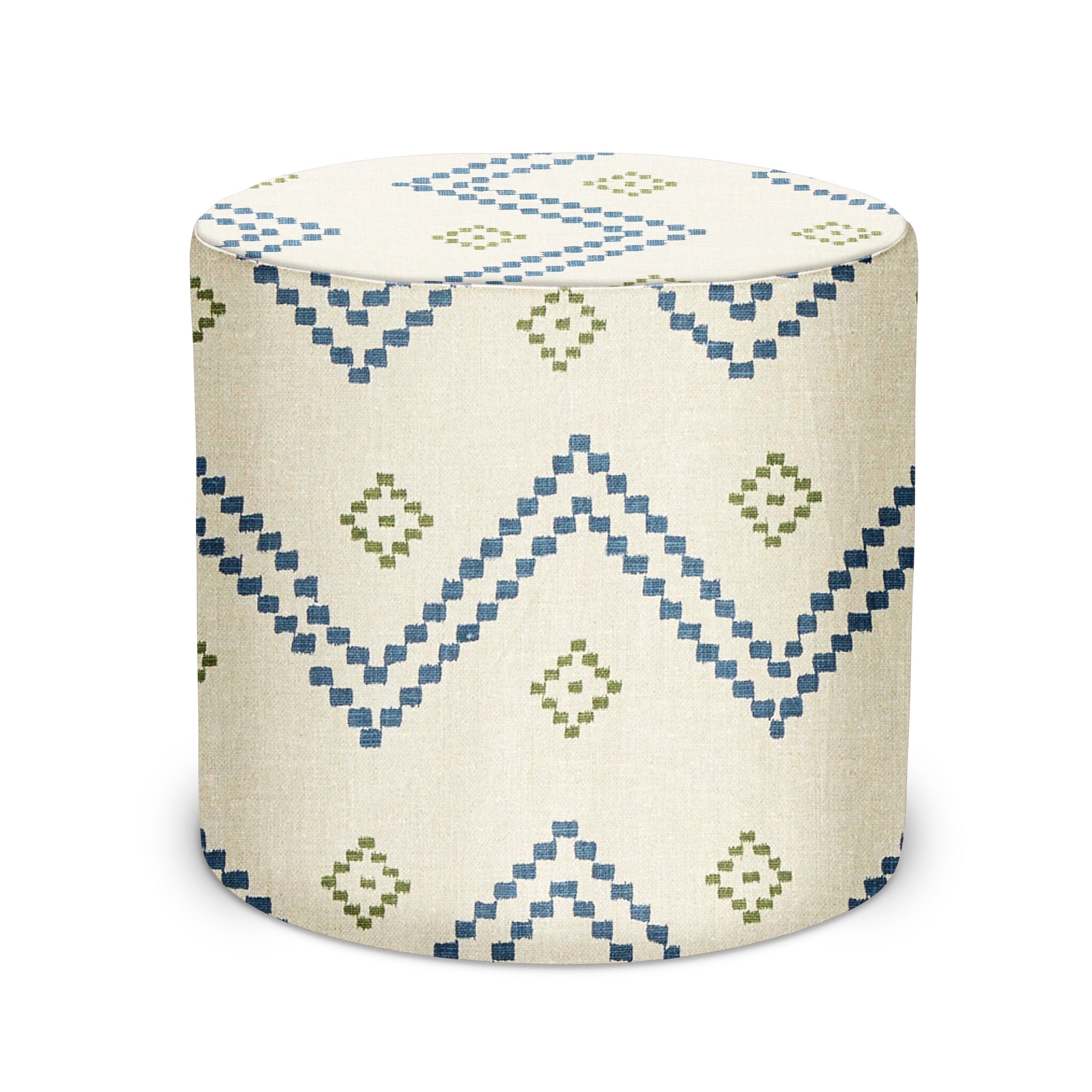 Indoor Pouf in Peter Dunham Textiles Taj in Indigo/Green