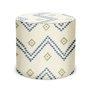 Indoor Pouf in Peter Dunham Textiles Taj in Indigo/Green