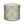 Round upholstered indoor pouf ottoman with geometric ash-and-natural pattern
