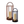 Leather stitched lantern with handles, navy and saddle metal frames and glass panels