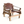 Wood and leather safari chair with curved backrest and padded seat, open armrests
