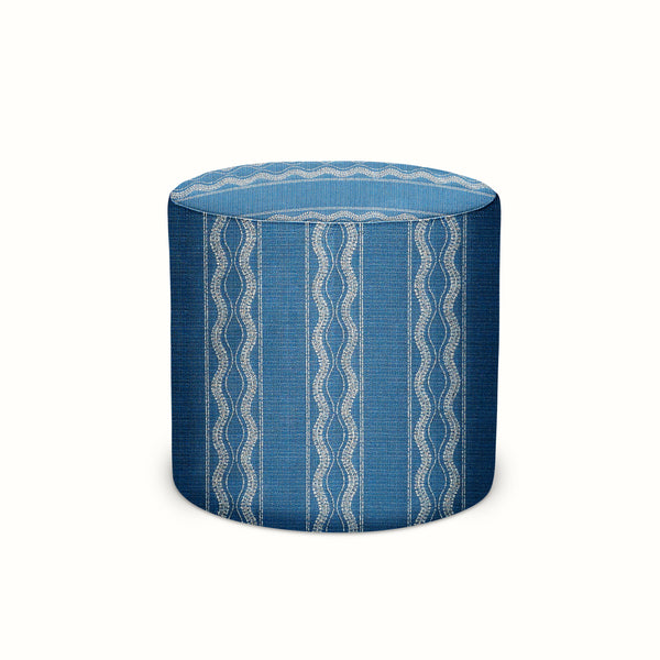 Indoor/Outdoor Pouf in Peter Dunham Textiles Zanzibar Lapis