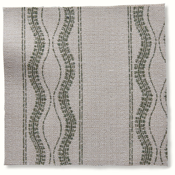 Peter Dunham outdoor pillow cover in natural with moss wavy line geometric pattern