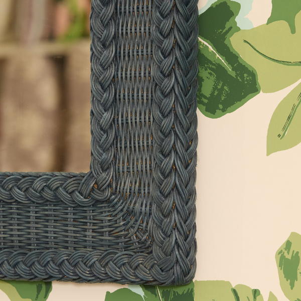 Blue Rectangular Wicker Mirror