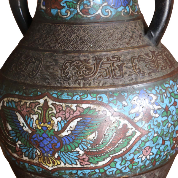 Pair of Bronze Chinese Cloissone Vase Table Lamps