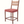 Counter-height upholstered stool with woven rush back, red patterned seat, and cross brace