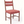 Upholstered dining chair, patterned red fabric seat and back, angled wooden frame