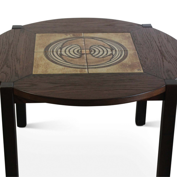 Vintage Round Danish Oak and Tile Table