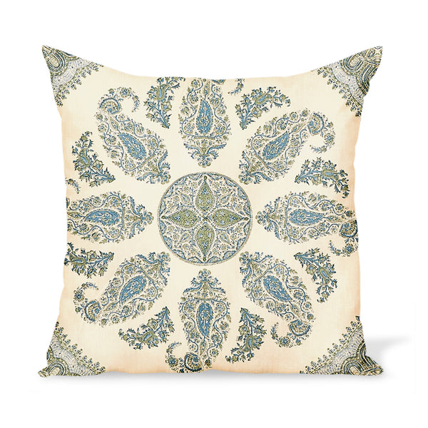 Best-sellilng fabric from Hollywood at Home founder Peter Dunham's eponymous textile collection. big, bold Indian Paisleys create a casual, sophisticated design. Decorative pillows or cushions available in indoor and outdoor qualities in a variety of sizes.