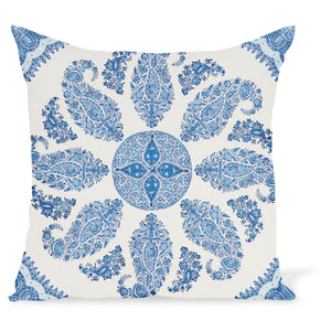 Peter Dunham Textiles Outdoor Samarkand in Indigo on White Pillow