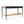Black console table with woven paper rush bench shelf and four turned legs.