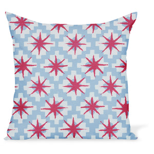 Peter Dunham Textiles Outdoor Starburst in Raspberry/Sky Pillow
