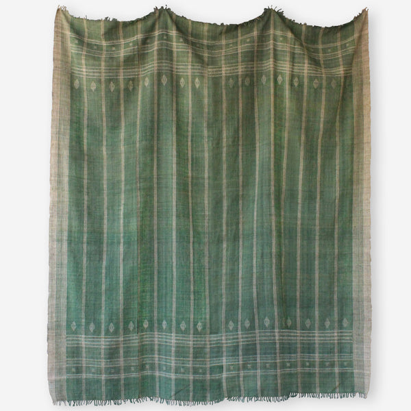 Hollywood at Home founder Peter Dunham worked with Indian hand weavers to create our 100% wool embroidered bedcover. The green blanket's generous scale is perfect for easily dressing a queen or king bed. They also work beautifully as curtains, Roman shades, and even upholstery