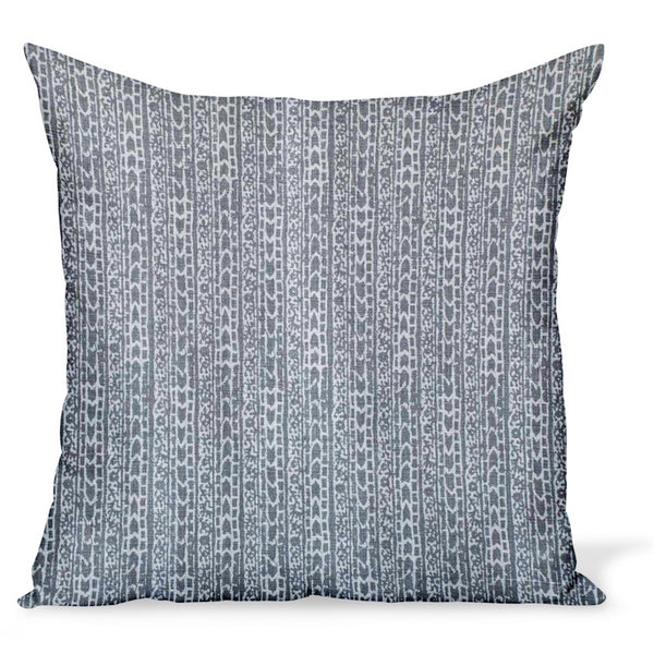 Peter Dunham Textiles pillow or cushion made from Char in Ash, a gray linen print with a tribal motif