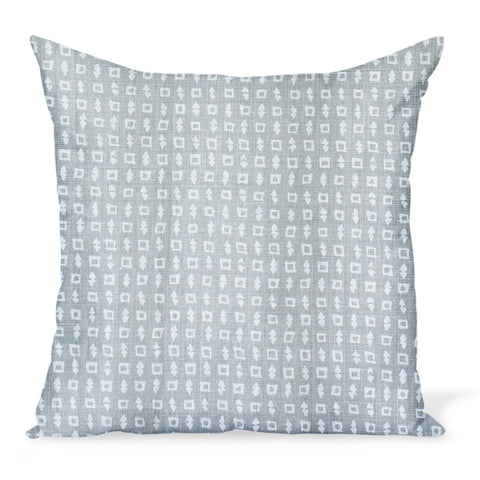 A small-scale print inspired by Japanese Textiles, created by Peter Dunham Textiles on a gray linen. Wabi in Ash cushion or decorative pillow is available in a variety of sizes.